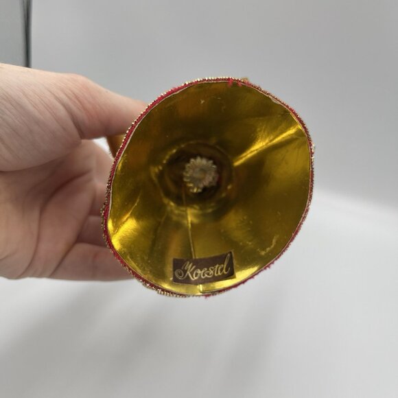 Vintage Koestel Wax Angel Figure in Red Velvet w/ Gold Wings Holding Banner 3.5" - Picture 9 of 9